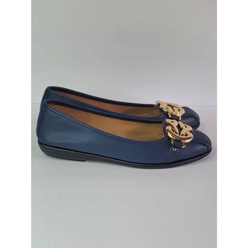 Aerosoles Big Bet Navy Blue Ballet Flats with Gold Knot Detail Women's Size 8.5 - Picture 3 of 11